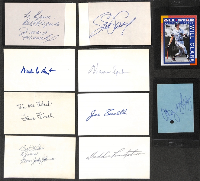 Lot of (18) Baseball Autographed Items (Mostly Index Cards) Inc. Musial, Spahn, Sewell (JSA Auction Letter)