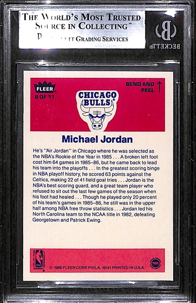 1986-87 Fleer Michael Jordan #8 Rookie Sticker Graded Beckett BGS 9 Mint
