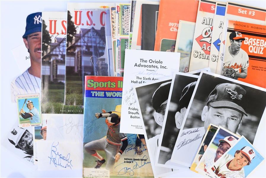Memorabilia Lot (Mostly Orioles) w/ Autographs Inc. B. Robinson, D. Johnson, Dick Hall , +  Also (2) Johnny Miller SIgned Golf Programs