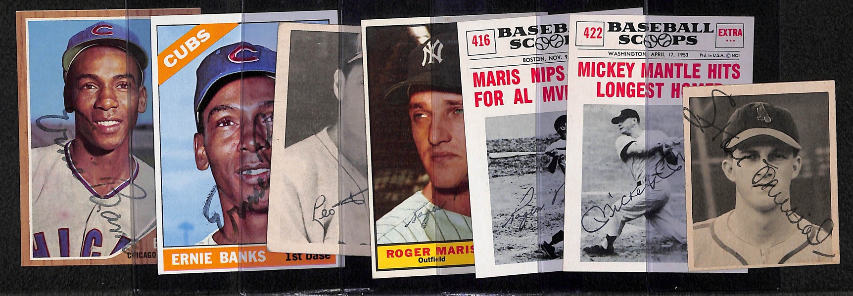 (7) Clubhouse Stamped Vintage Baseball Cards From Uncle Jimmy Collection w. 1948 Bowman Stan Musial Rookie, Mickey Mantle, (2) Maris, Durocher, (2) Banks