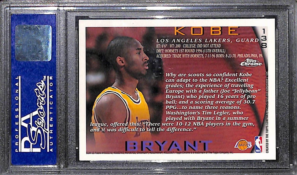 1996-97 Topps Chrome Kobe Bryant Rookie Card Graded PSA 8