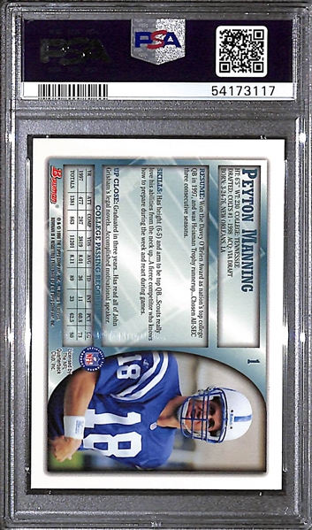 1998 Bowman Peyton Manning Rookie Card #1 Graded PSA 10 Gem Mint