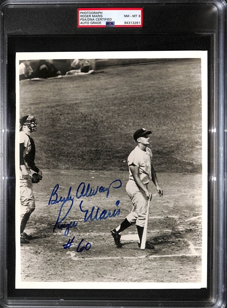 Roger Maris Signed 8x10 Photo w. Rare #60 Inscription - PSA/DNA Slabbed w. 8 Autograph Grade
