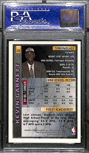 1995 Finest Kevin Garnett Rookie Card w. Coating Graded PSA 9 Mint! Hall of Famer
