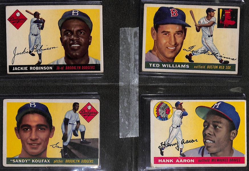 1955 Topps Baseball Complete Set of 206 Cards w. Koufax & Clemente Rookie Cards