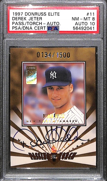 1997 Donruss Elite Passing the Torch Derek Jeter Autograph Card (#134/1500) Graded PSA 8 (Auto Grade 10)