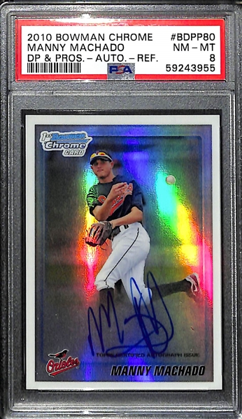 2010 Bowman Chrome Manny Machado Rookie Autograph Refractor #ed 285/500 Graded PSA 8