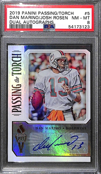 2019 Panini Passing the Torch Dan Marino & Josh Rosen Dual Autograph #ed 1/5 Graded PSA 8