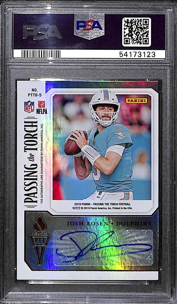 2019 Panini Passing the Torch Dan Marino & Josh Rosen Dual Autograph #ed 1/5 Graded PSA 8