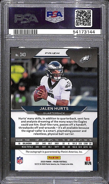 2020 Panini Prizm Jalen Hurts Autograph Rookie Silver Prizm Graded PSA 9 Mint