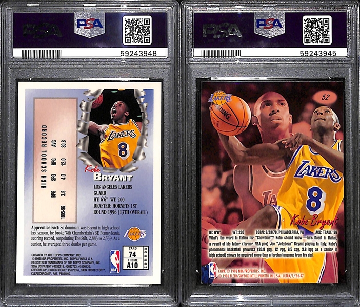 1996-97 Kobe Bryant Rookie Lot (2) - Finest #74 (w. Coating) Graded PSA 7 and Ultra #52 Graded PSA Authentic