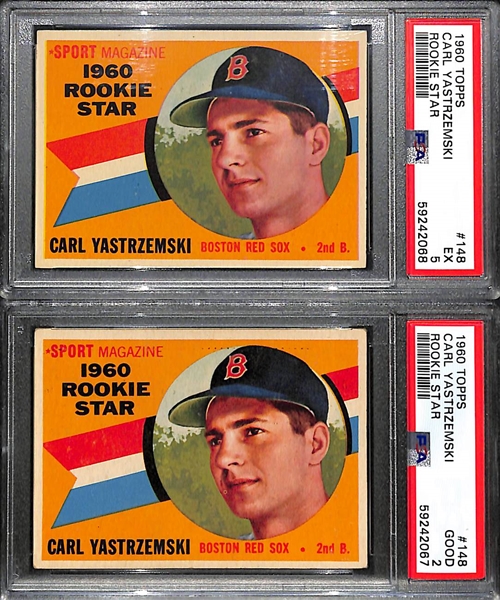 (2) 1960 Topps Carl Yastrzemski Graded Rookie Cards #148 (PSA 5 and PSA 2)