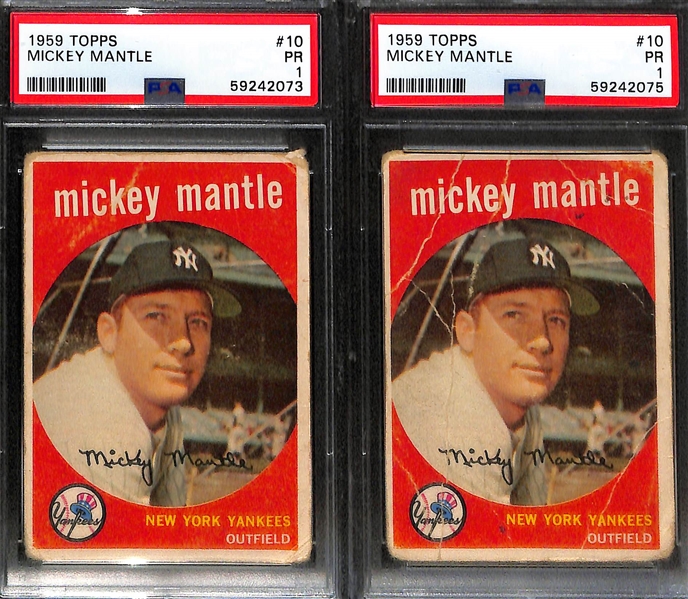 (4) 1959 Topps Mickey Mantle #10 Graded Cards (PSA 2.5, PSA 2, PSA 1, and PSA 1)