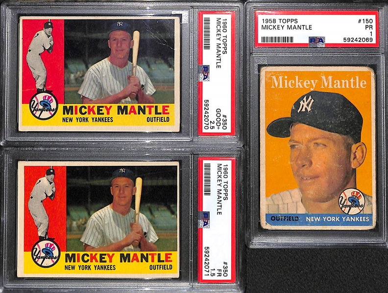 (3) Topps Mickey Mantle Graded Cards (1958 #150 PSA 1, 1960 #150 PSA 2.5, 1960 #150 PSA 1.5)