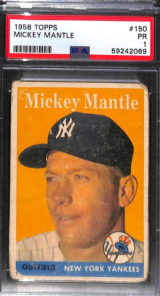 (3) Topps Mickey Mantle Graded Cards (1958 #150 PSA 1, 1960 #150 PSA 2.5, 1960 #150 PSA 1.5)