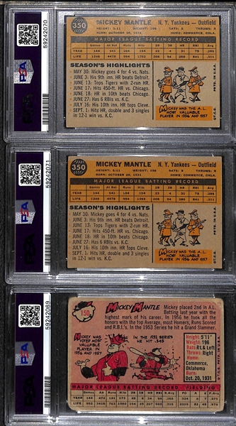 (3) Topps Mickey Mantle Graded Cards (1958 #150 PSA 1, 1960 #150 PSA 2.5, 1960 #150 PSA 1.5)