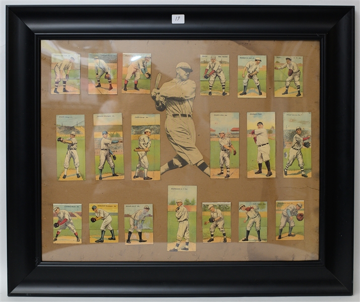 Lot of (19) 1911 T201 Mecca Double Folders - Secured within Frame - w. Mathewson & Cobb