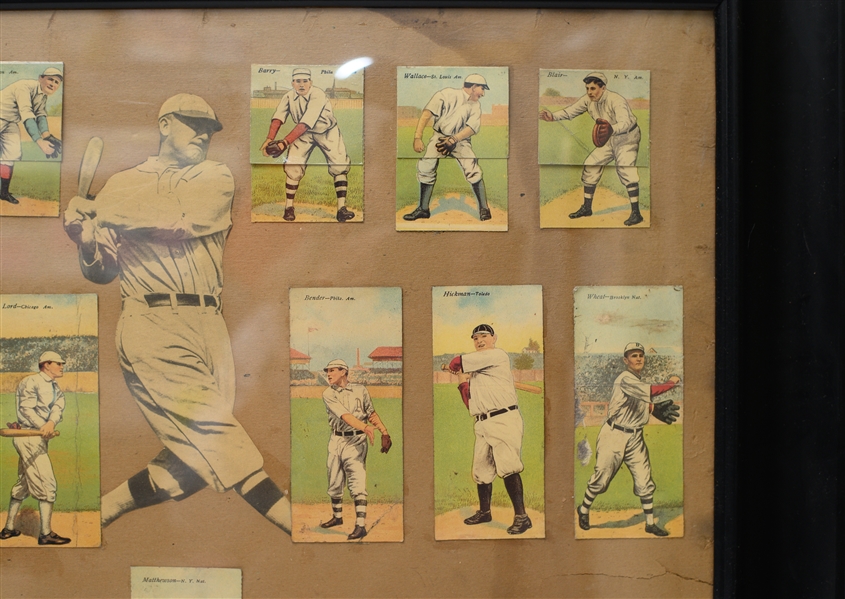 Lot of (19) 1911 T201 Mecca Double Folders - Secured within Frame - w. Mathewson & Cobb