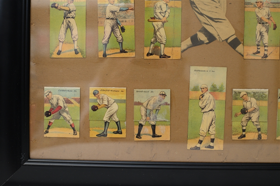 Lot of (19) 1911 T201 Mecca Double Folders - Secured within Frame - w. Mathewson & Cobb