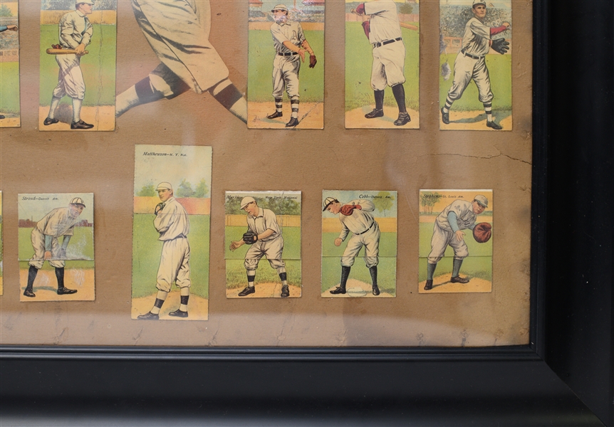 Lot of (19) 1911 T201 Mecca Double Folders - Secured within Frame - w. Mathewson & Cobb