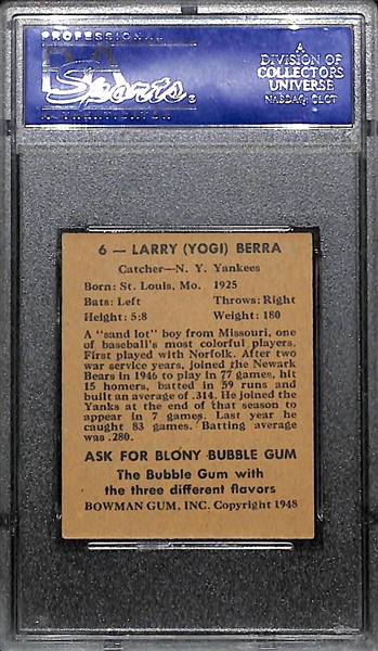 1948 Bowman Yogi Berra Rookie Card #6 Graded PSA 5 EX (High Quality Surface, Corners, Edges!)