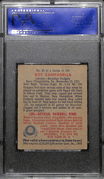 1949 Bowman Roy Campanella Rookie Card #84 Graded PSA 5 EX (Clean w. Great Color & Corners!)