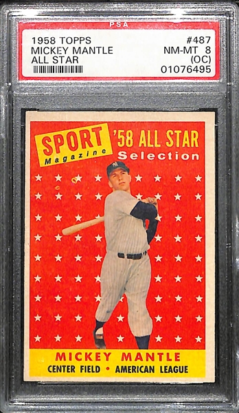 Pack-Fresh 1958 Topps Mickey Mantle All-Star #487 Graded PSA 8 (OC)