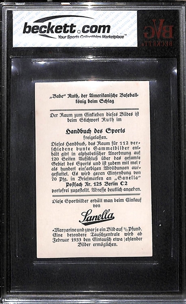 1932 Sanella Margarine #83B Babe Ruth Type 2 (Sanella at Bottom) Graded Beckett BVG 6