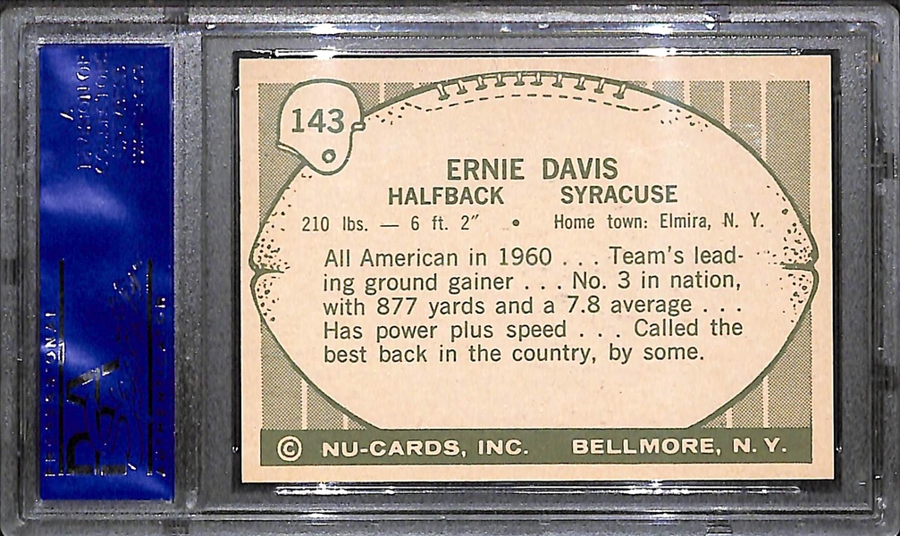 1961 Nu-Card Ernie Davis Rookie Card Graded PSA 9 Mint (HOFer - Syracuse & Cleveland Browns)