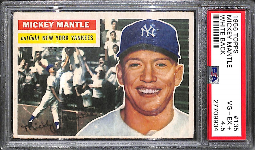1956 Topps Mickey Mantle #135 (White Back) Graded PSA 4.5 VG-EX+