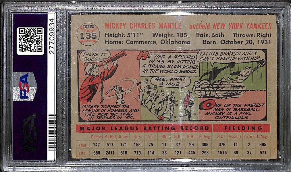 1956 Topps Mickey Mantle #135 (White Back) Graded PSA 4.5 VG-EX+