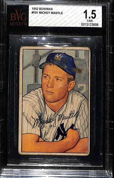 1952 Bowman Mickey Mantle #101 Graded Beckett BVG 1.5