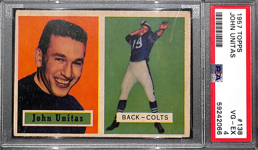 (2) Graded 1957 Topps Football Johnny Unitas #138 Rookie Cards (PSA 3.5 and PSA 4) 