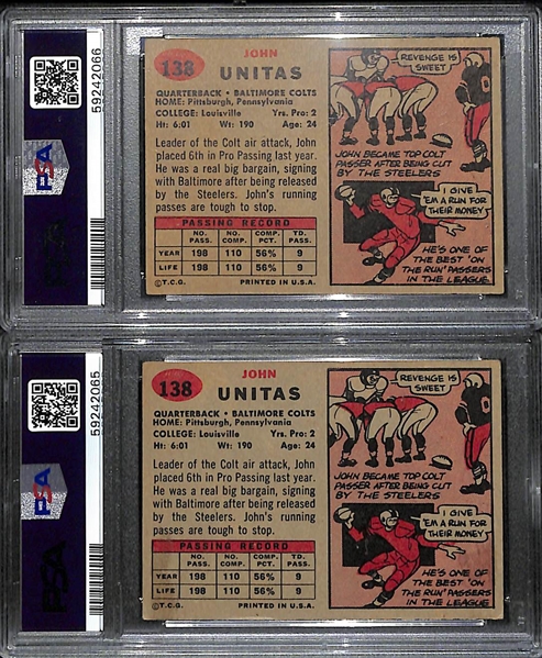 (2) Graded 1957 Topps Football Johnny Unitas #138 Rookie Cards (PSA 3.5 and PSA 4) 