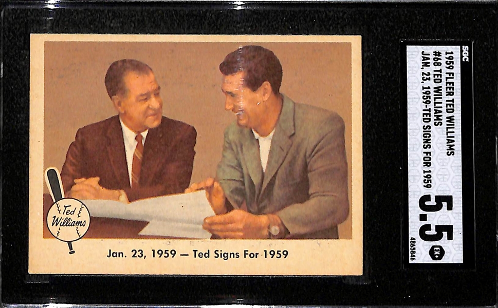 Rare 1959 Fleer Ted Williams #68 Ted Signs for 1959 Graded SGC 5.5