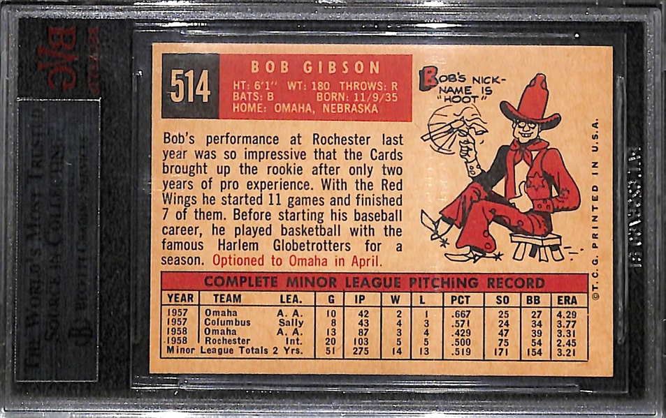 1959 Topps Bob Gibson Rookie #514 Graded BVG 8.5 NM-MT! RARE High Grade!
