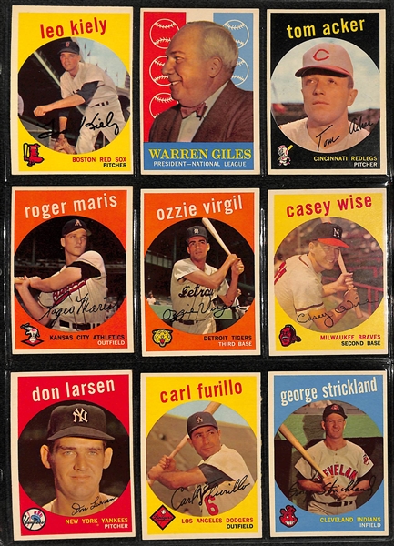 1959 Topps Baseball Card Near Complete Set (549 of 572 Cards - Missing Bob Gibson Rookie) in Binder - Mostly VG+-EX+ Cards