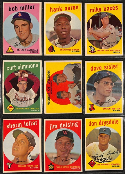 1959 Topps Baseball Card Near Complete Set (549 of 572 Cards - Missing Bob Gibson Rookie) in Binder - Mostly VG+-EX+ Cards