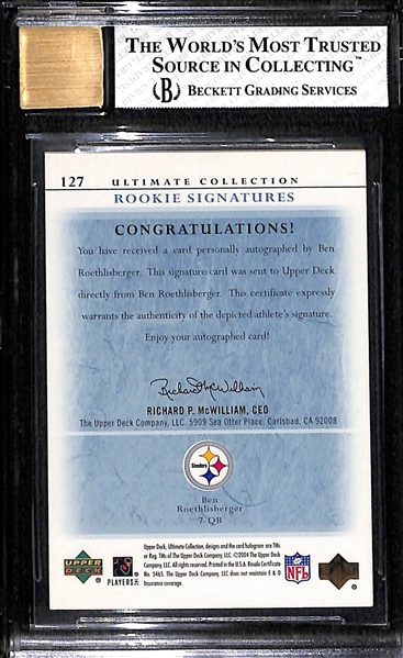 2004 Ultimate Collection Ben Roethlisberger #127 Autographed Rookie Card (#18/150) Graded BGS 7.5 NM+
