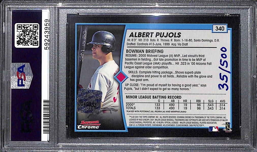 2001 Bowman Chrome Albert Pujols #340 Rookie Autograph Refractor #35/500 Graded PSA 8