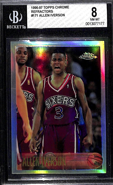 1996-97 Topps Chrome Allen Iverson Refractor Rookie Card Graded BGS 8