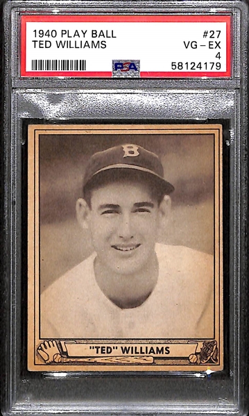 1940 Play Ball Ted Williams #27 (2nd Year Card) Graded PSA 4