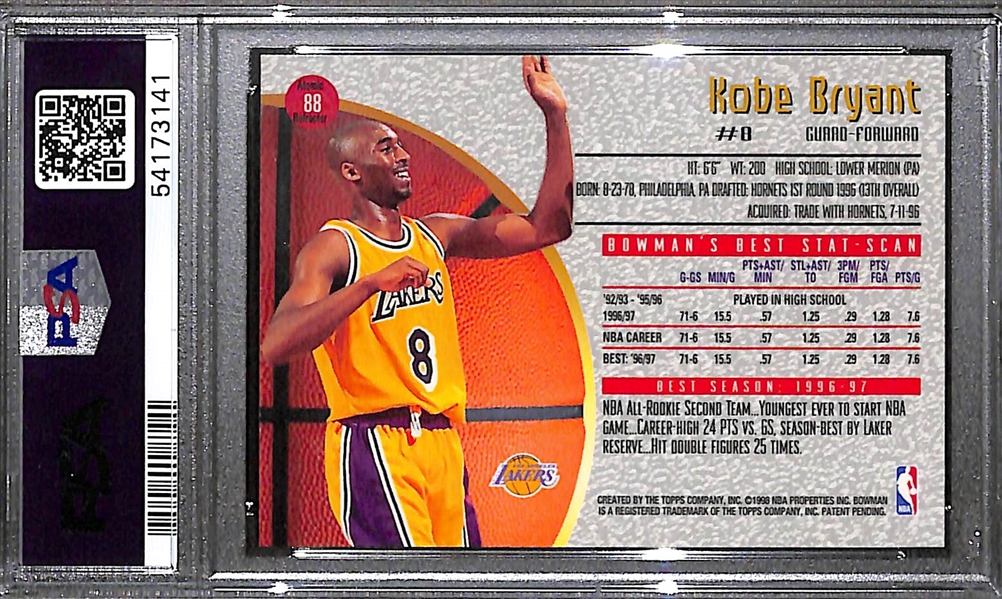 1997-98 Bowman's Best Kobe Bryant (2nd Year) Atomic Refractor Graded PSA 9 Mint