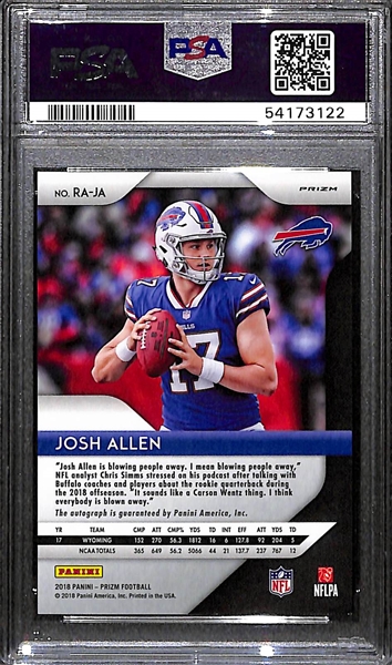 2018 Panini Prizm Josh Allen Autographed Rookie Card Graded PSA 9 Mint