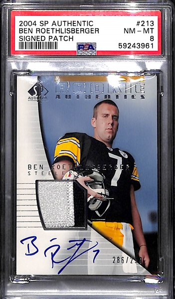 2004 SP Authentic Ben Roethlisberger #213 Rookie Patch Autograph #ed 286/299 PSA 8