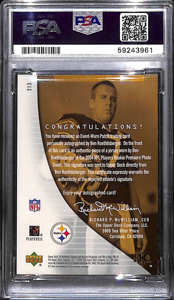2004 SP Authentic Ben Roethlisberger #213 Rookie Patch Autograph #ed 286/299 PSA 8