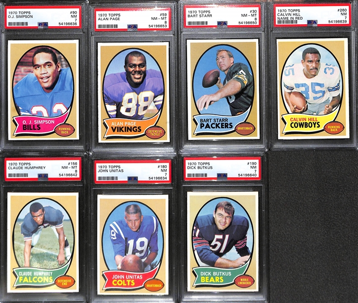 1970 Topps Football Complete Set (All 263 Cards - Mostly Pack Fresh w. 14 Graded) - OJ Simpson Rookie (PSA 7), Starr (PSA 8), Mack Rookie (PSA 8), Hill Rookie (PSA 7), Humphrey Rookie (PSA 8), Page...