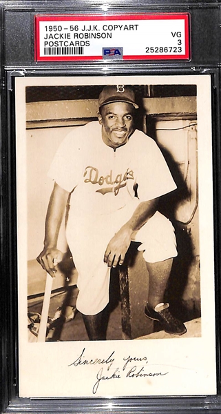 Rare 1950 J.J.K. Copy Art Postcards Jackie Robinson Graded PSA 3 (Only 4 Graded Higher!)