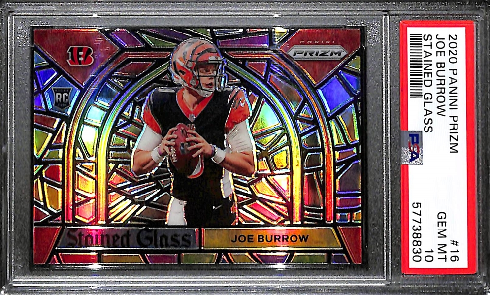2020 Panini Prizm Joe Burrow Stained Glass Rookie Card Insert Graded PSA 10