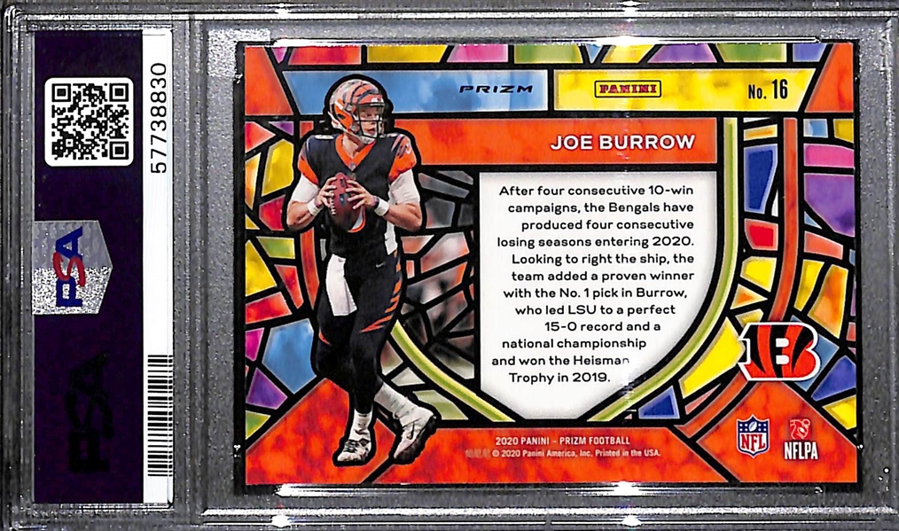 2020 Panini Prizm Joe Burrow Stained Glass Rookie Card Insert Graded PSA 10